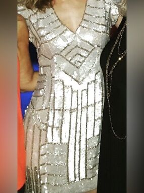 Parker Silver Sequin V-Neck Midi Dress